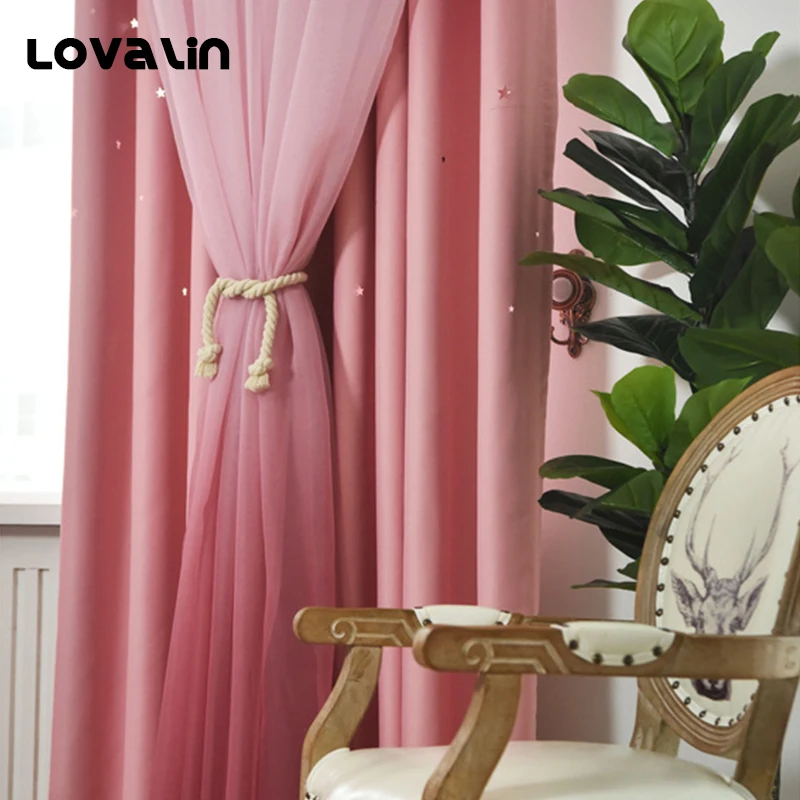 

Lovalin Gradient Color Blackout Curtain Star Hollow Out Window Curtain for Living Room Bedroom Home Decorative Cortina Para Sala