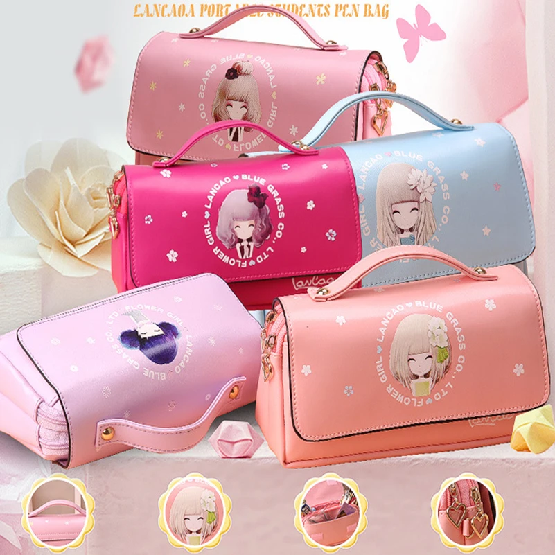 

Large Capacity Kawaii Cute School Pencil Case PU Leather Portable Pencil Bag Girl Pen Bag For Girls Gift Stationery Supplies