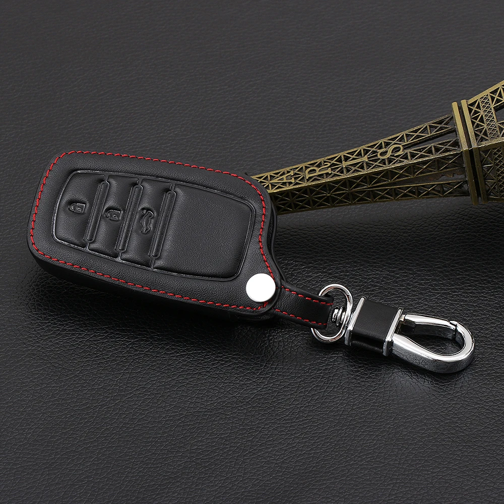 

Genuine Leather Remote Key Case Fob Shell Cover For Toyota Hilux Fortuner Land Cruiser Camry Skin Holder 3 Button 2016 2017 2018
