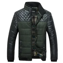 Зимняя Мужская парка, теплая, обычная, куртка на молнии, черная, искусственная кожа, плечи и рукава, пальто, стоячий воротник, мужская верхняя одежда