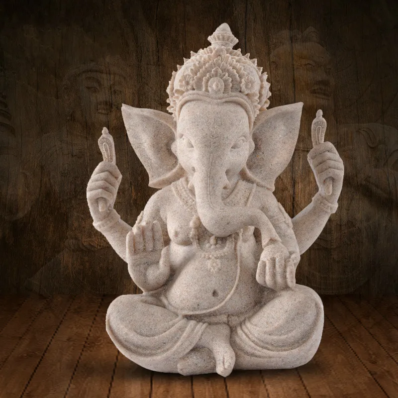 Koop Zand Hindoe God Standbeeld Decoratie Hars Ambachtelijke Beeldje Woondecoratie Gift Handgemaakte Olifant Standbeeld Sculptuur Ornament