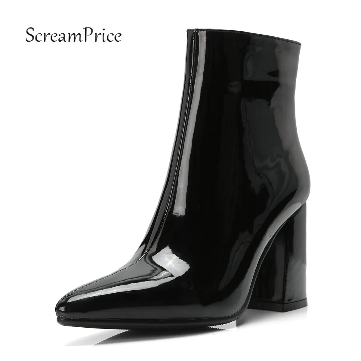 patent square toe ankle boots