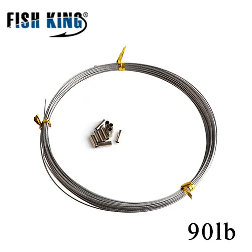 FISH KING 60LB-120LB 10 м с нейлоновым покрытием трос из высокоуглеродистой нержавеющей стали анти-укус линия стальное кольцо пряжки рыболовные снасти - Цвет: 90LB-10m