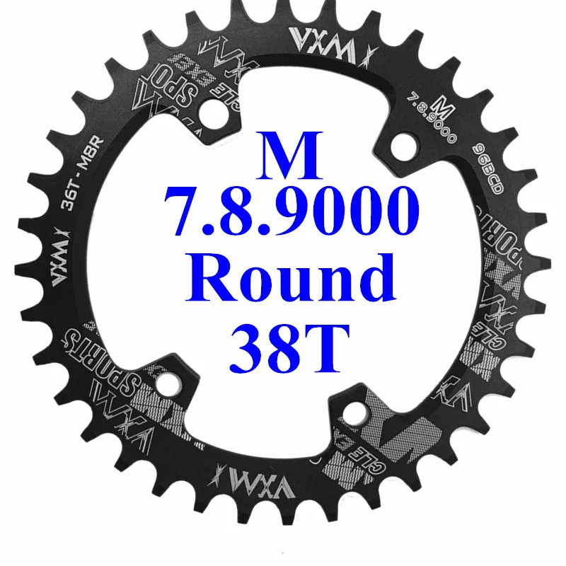 VXM Овальный Круглый велосипедный Кривошип и цепное колесо 96BCD широкая узкая Цепь 32 T/34 T/36 T/38 T для MTB велосипеда шатун M7000 M8000 M9000 - Цвет: Black 38T Round