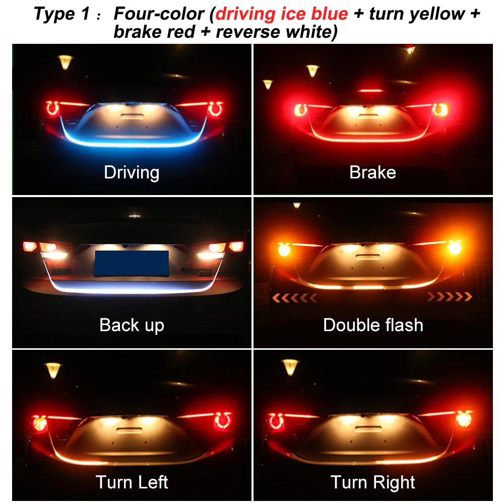 

Car LED Strip Lighting Rear Trunk Tail Light Dynamic Streamer Brake Turn Signal Reverse Leds Warning Light Signal Lamp