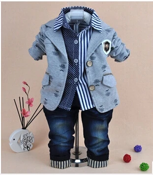 0 5Y baby boy gentlemen clothing set 3pcs boys clothing kids jeans suit set children clothing