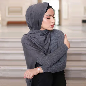 

2019 Spring autumn and winter High-end Monochrome Suede Scarf Muslim Headscarf New Fashion Shawl Women head scarf