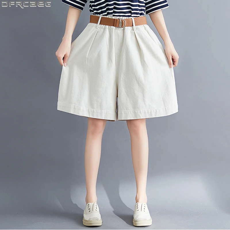 

Summer Boyfriend Streetwear Woman Skirt Shorts Loose Large Size Wide Leg Short Jeans Feminino Stretch Waist Washed Denim Shorts