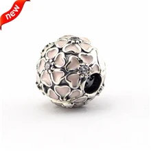 Se adapta a pandora pulseras flor de cerezo clip de perlas de plata con clear cz 100% plata de ley 925 encantos de la joyería diy 08cl013