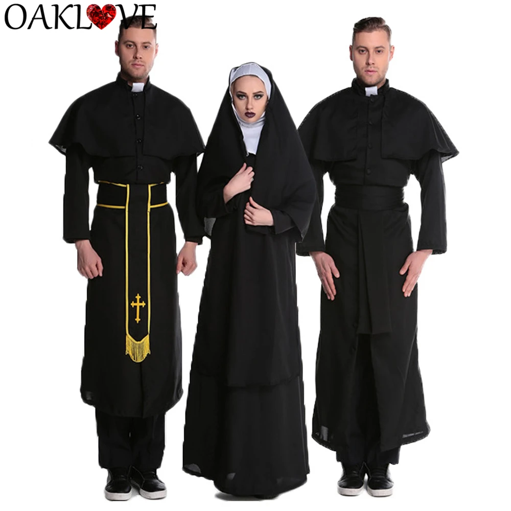 

Halloween male pastor female nuns role-playing suit couple cosplay costume priest dress women stage costumes
