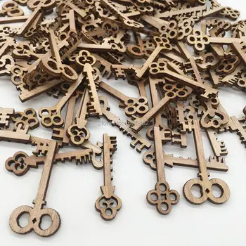 

40PcsBox Wooden Key Shape Decoration Party Weeding Christmas Decor Classic Handmade Wood Carved Lock Key