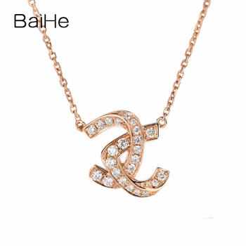 شراءBAIHE الصلبة 18K ارتفع الذهب 0.23ct H/SI الماس الطبيعي العصرية المشاركة غرامة مجوهرات هدية قطعة رائعة من الماس القلائد