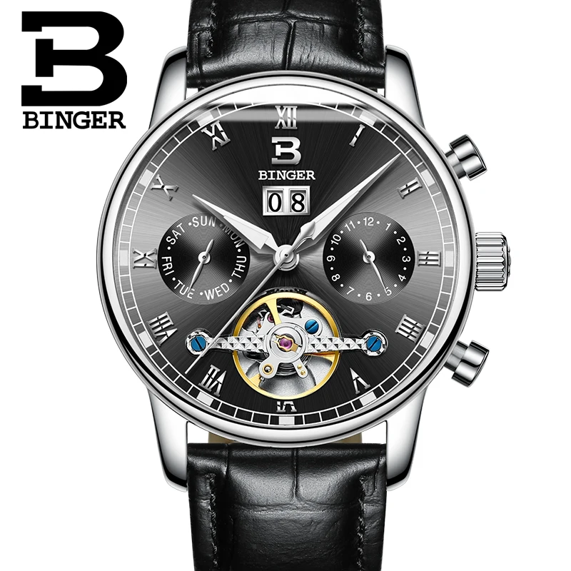 Швейцарские мужские часы BINGER люксовый бренд Tourbillon fulll водонепроницаемые