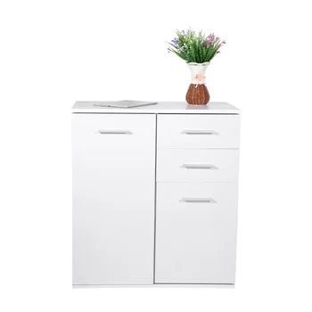 

73.5x66x33cm White Wooden Floor Standing Storage Cabinet Shelves Cupboard with 2 Drawers and 2 Doors