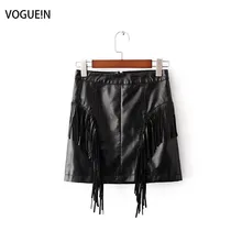 VOGUEIN новые женские модные дамские искусственная кожа черные кисточки подтянутая мини-юбка молния сзади