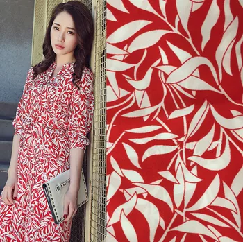 

Leaf printed fabric meter 145 cm non-perspective chiffon fabric material soft scarf dress polyester fabric child fabrics