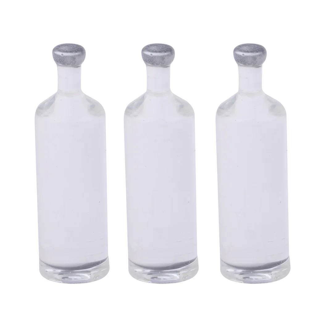 Three Bottles Of White  Wine Beer Bottles - Dollhouse Miniature 1/12 Scale Plastic PVC Dollhouse Miniatures Drink Bottle