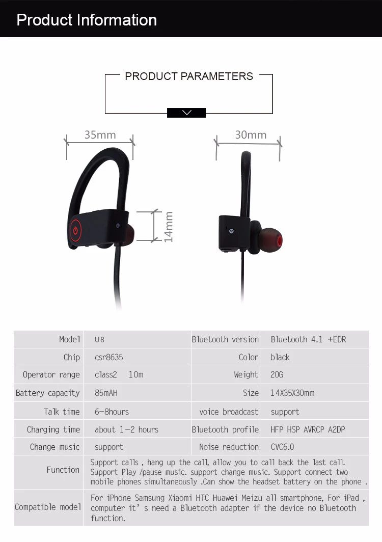 Bluetooth наушники стерео Фитнес Бег Спортивные Беспроводные наушники для iPhone X 8 7 6 Plus samsung S9 S8 S7 гарнитура микрофон