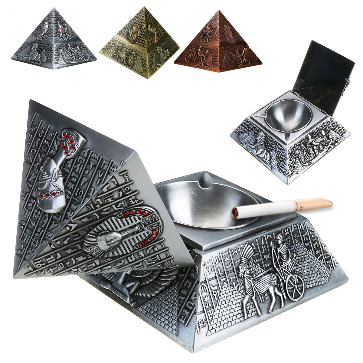 YKPuii Retro Egyptian Pharaoh Tin Alloy Cigar Cigarette Ashtray