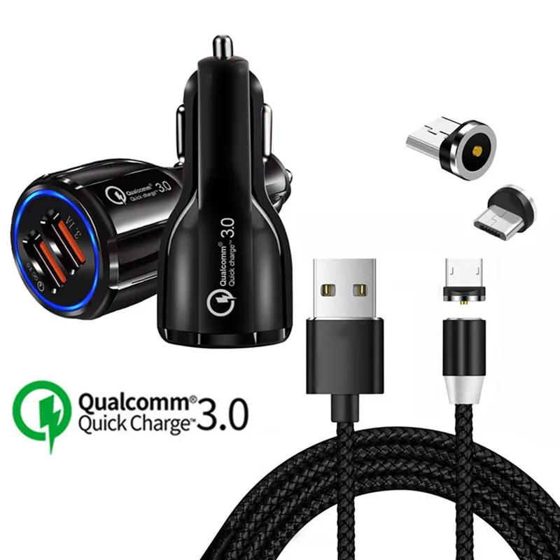 

For Samsung galaxy A10 A2 Core J4 J6 J8 Oukitel C8 K8 Android Mobile phone LED magnetic Micro USB Cable QC 3.0 Fast Car charger