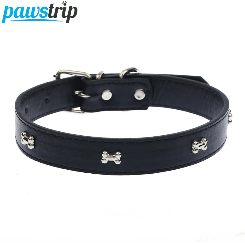 5 Colors Bone font b Pet b font Dog Collar Durable PU Leather Adjustable Puppy Cat