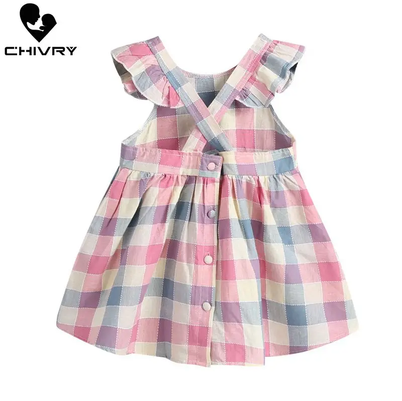 

Little Girls Summer Dress Toddler Kids Baby Girls Colorful Plaid Sleeveless Cross Strapless Loose A-line Dresses Princess Dress