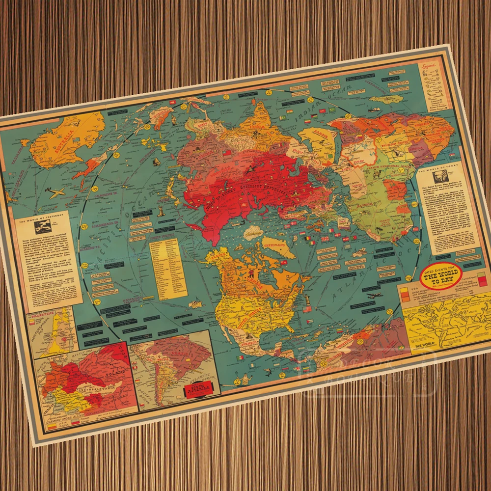 Creative Map World Situation Map After WW2 Retro Vintage Kraft Poster