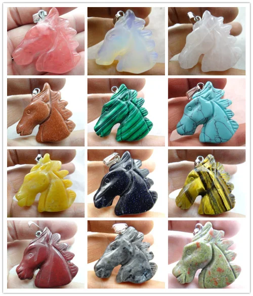 

33*38MM Beautiful Horsehead mixing stone Pendant Gem Necklace Loose Bead A68