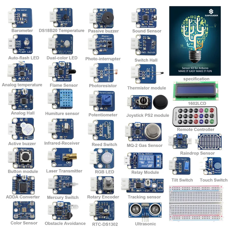Набор датчиков SunFounder 37 Modules V2.0 для Arduino UNO R3 Mega2560 Mega328 Nano &amp MCU eduation User | Электронные