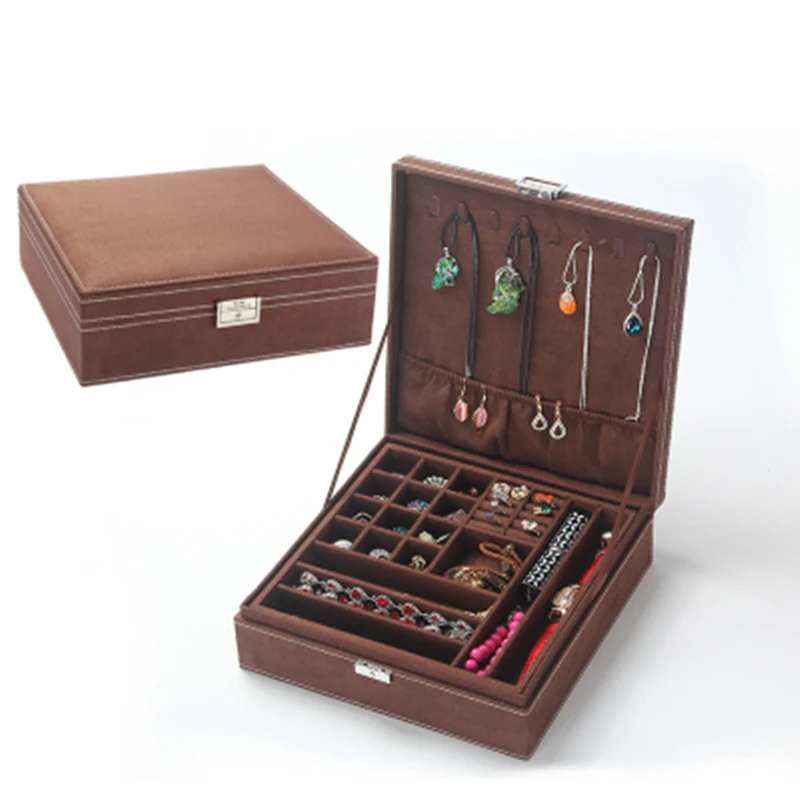 

26*26*8.4cm Fashion Flannel Jewelry Storage Box Woode Storage Box For Girls,Necklace Rings Etc Makeup Organizer,boite a bijoux