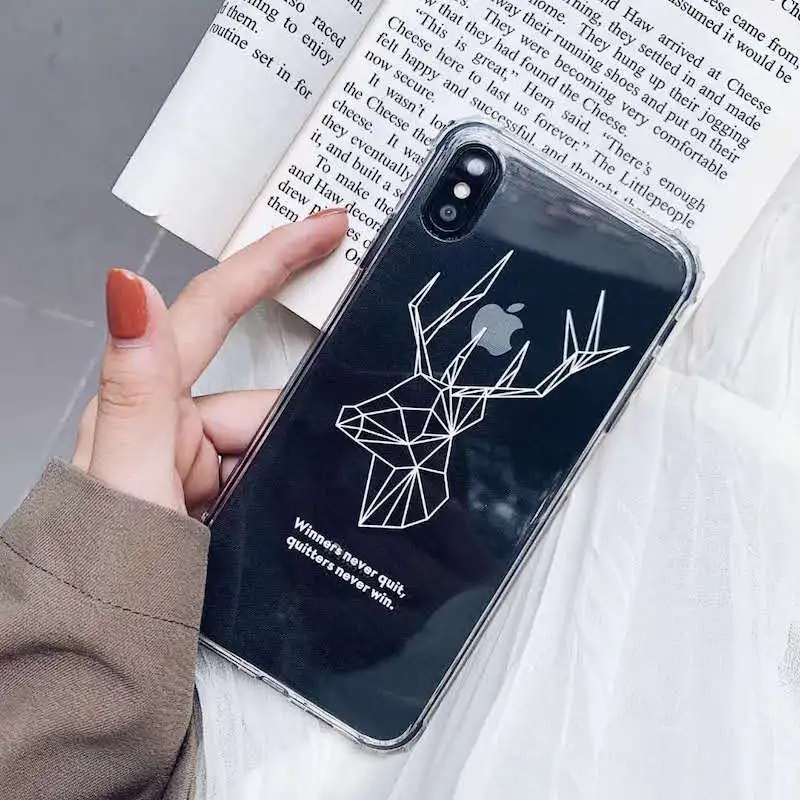

wind line drawing elk mobile phone case for iphone 11 11p X XR XS Max 6 6s 7 8 plus anti-collision angle shatter-resistant cover