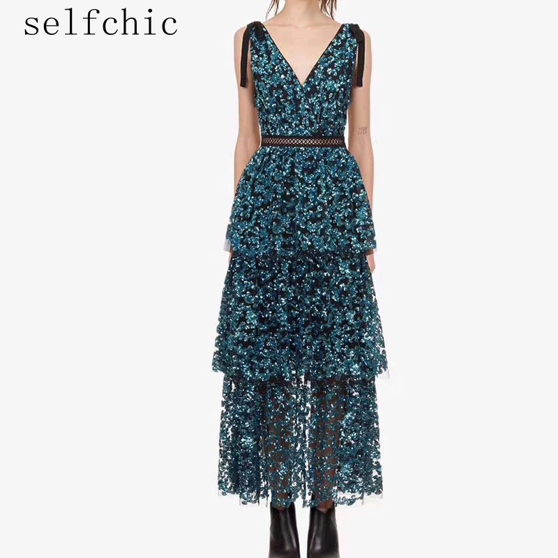 

Self Portrait 2019 New Arrivals Women Runway Dress Sexy Backless Sequin Dresses