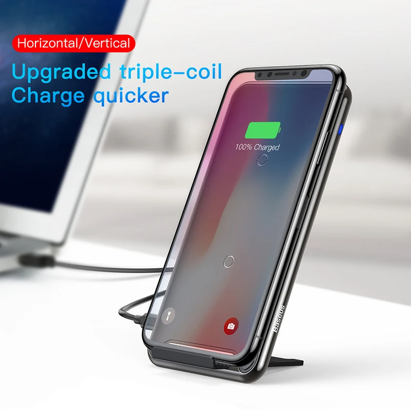 Baseus 10 Вт три катушки QI Беспроводное зарядное устройство для iPhone Xs Max Xs samsung S9 Note 9 Быстрая Беспроводная зарядная док-станция