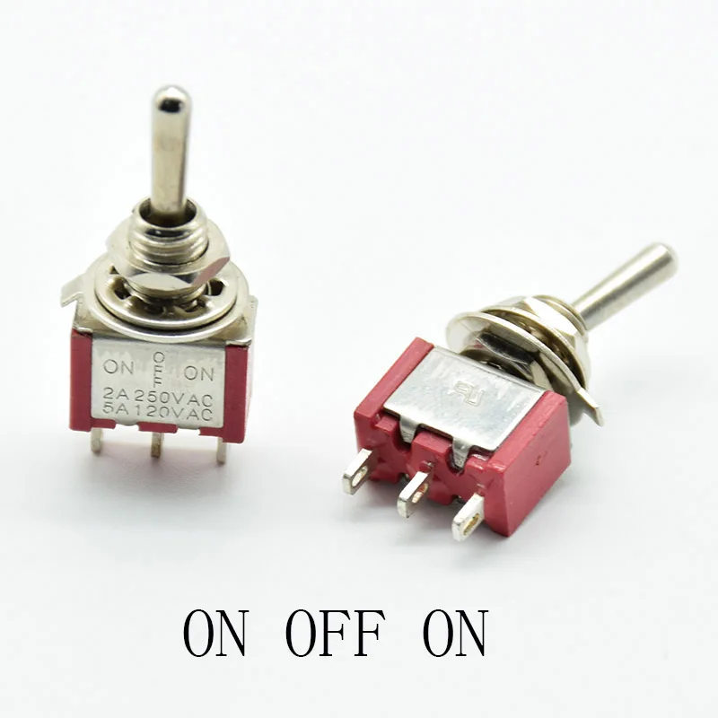 

5pcs/lot Red 3 Pin ON-OFF-ON 3 Position SPDT Mini Momentary Toggle Switch 2A 250VAC / 5A 120VAC waterproof