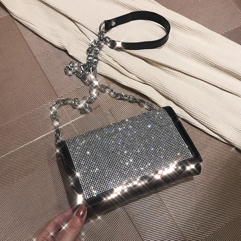 Shiny Diamond Female Flap Square Bag Summer New Quality PU Leather Women's Designer Handbag Chain Shoulder Messenger Bags