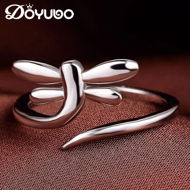 DOYUBO Новое поступление женские серебряное кольцо со стрекозой Регулируемый