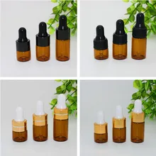 500 x Мини Милая 1 мл/2 мл/3 мл стеклянная бутылка эфирного масла с черной/Золотая капельница в многоразовой переносной упаковке