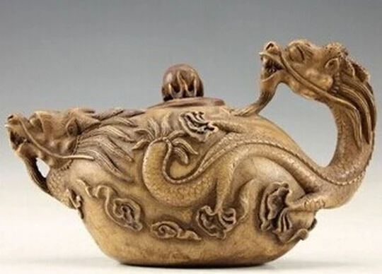 

B0601 322Chinese antique collection Oriental Vintage Handworkd Carved Pottery Dragon Teapot