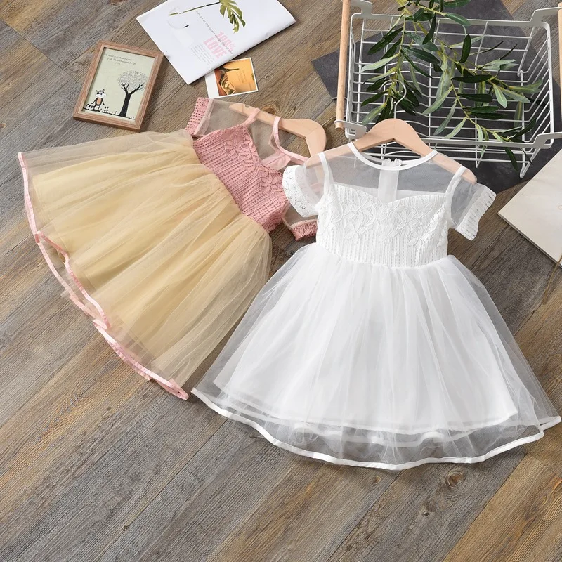 

Girl Lace Mesh Party dress Kids Princess Flower dresses For girls Luxury Sweet Baby Summer dress 2019 kids clothing