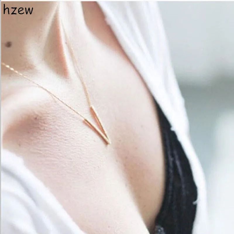 

hzew DIANSHANGKAITUOZHE Body Jewelry V Ketting Collares Mujer Stainless Steel Gold Chevron V Men Necklace Women Bijoux Femme