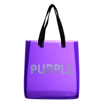 

Teens Girls Female Fashion Letter Print Simple Transparent Jelly PVC Shopping Totes Women Casual Shoulder Beach Travel Handbags