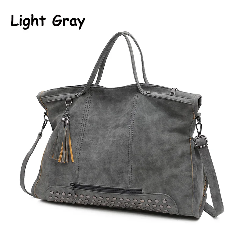 Scrub Rivet Soft Leather Bag New Fashion Tassel Handbag Large Capacity Casual Wild Shoulder Messenger Bag Female