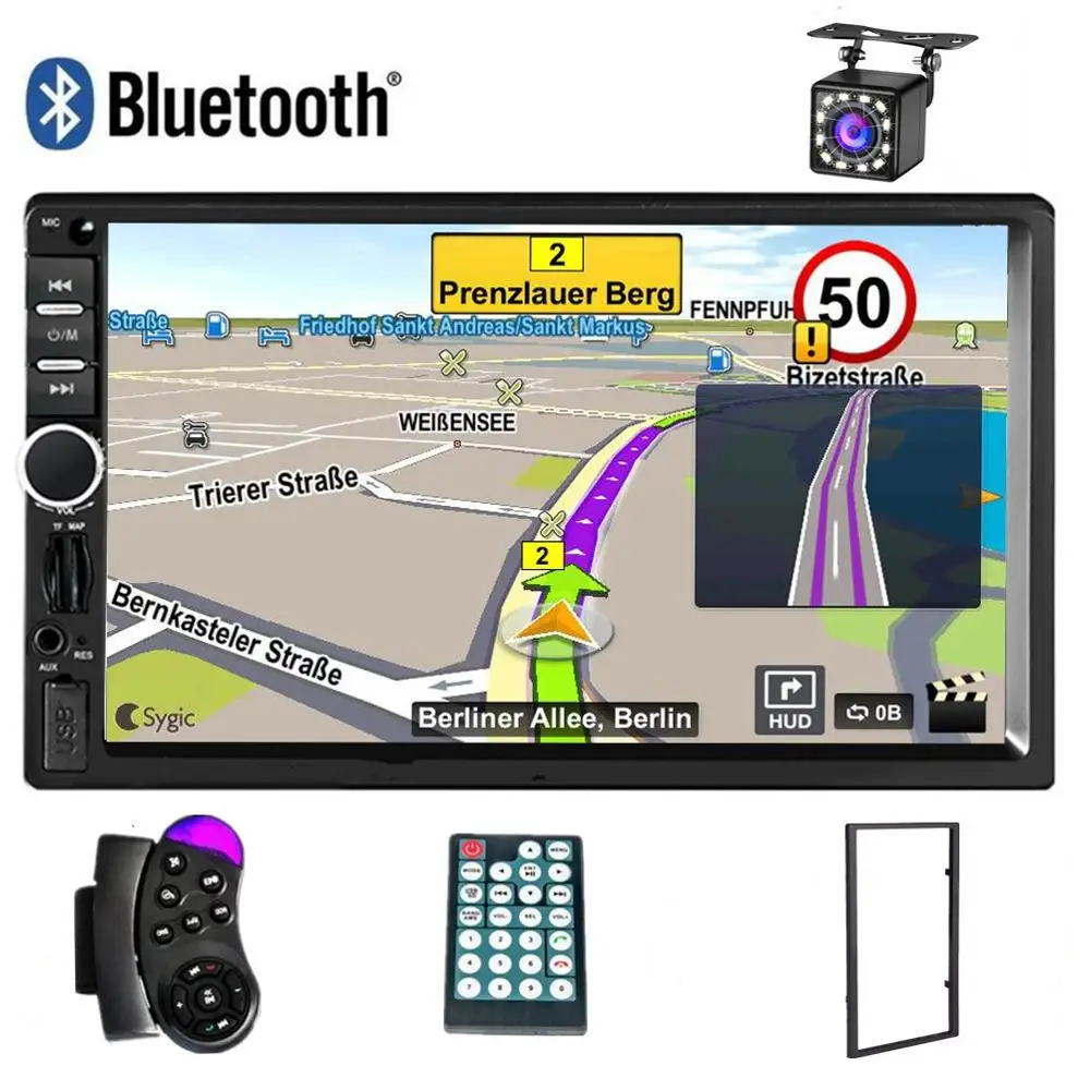 Online General 2 Din Autoradio coche Bluetooth Radio Estéreo MP5 jugador de Multimidia navegación GPS USB SD AUX jugador Cámara retrovisora