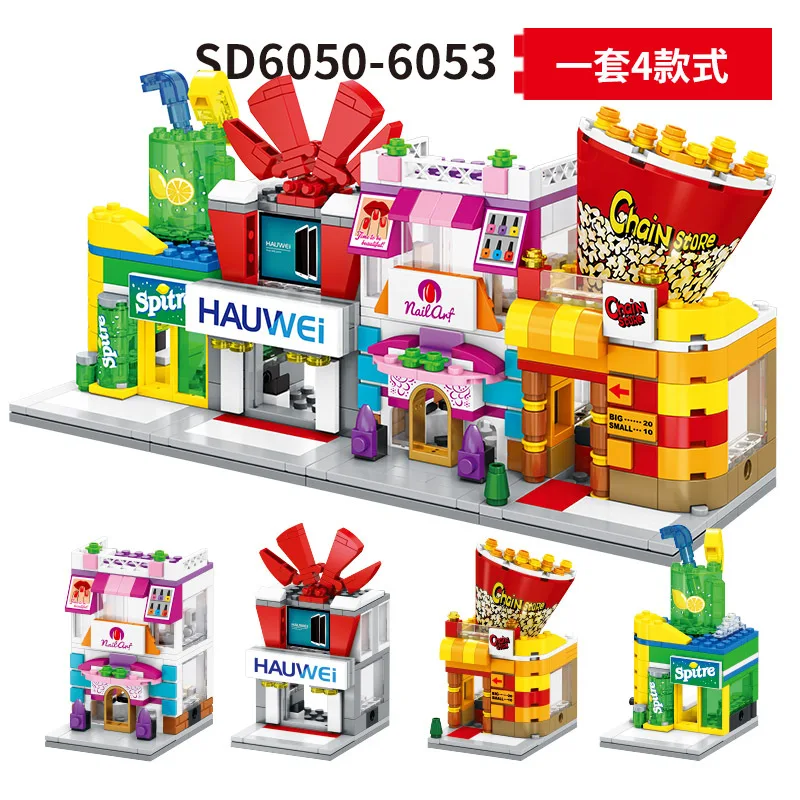 

4pcs/lot Children's building blocks toy Compatible Legoing city Mini City Street View Shop Series DIY figures Bricks kid gifts