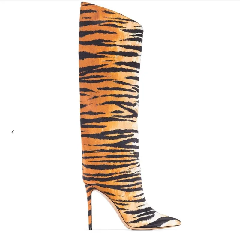 

2019 European new fashion ladies boots pointed heel wide tube thigh boots large size sexy catwalk 10.5-12 cm with height boots