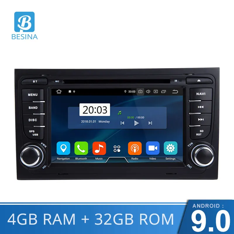 

Besina Android 9.0 Car DVD Player For AUDI A4 S4 GPS Navigation 2 Din Car Radio 4G+32G Multimedia Stereo WIFI 2 Din Car Radio