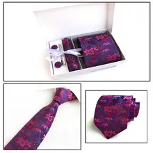 Элегантный Мужской Жаккардовый цветочный бизнес Свадебный Бар булавка шейный галстук зажимы запонки платок Карманный квадратный ящик шейный платок Набор