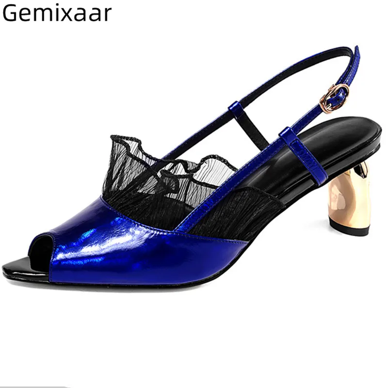 

Shallow Decor Lace Sandals Shoes Woman Peep Toe Narrow Buckle Sandalias Chic Comfy Genuine Leather Kitten Heel Sandals Women