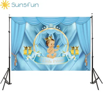 

Sunsfun Photo Background Royal Prince Baby Shower Photography Backdrops Crown Gift Blue Curtain Party Decoration Photographic