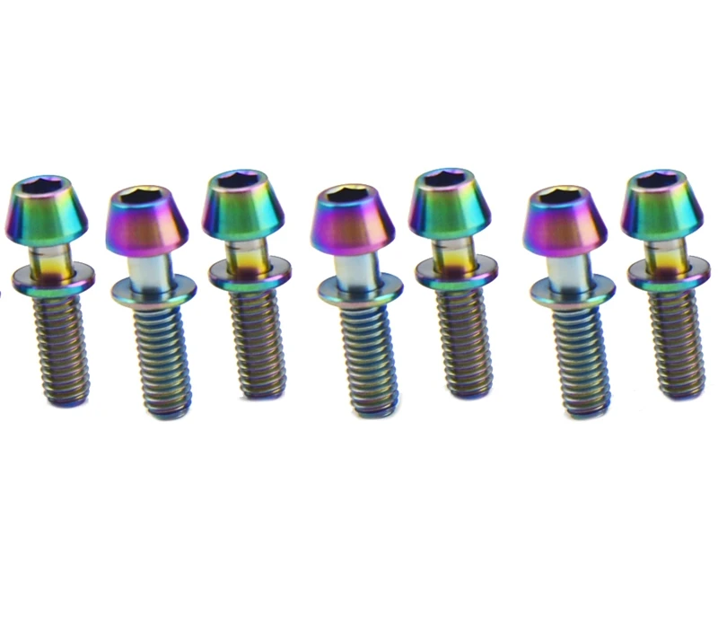 Титановые болты Ti с шайбами для Ritchey C260, Аксессуары для велосипеда, 7 шт., M4* 15,3 мм, шестигранный конический винт - Цвет: Rainbow